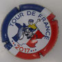 Marque : GOUTORBE André & fils N° Lambert : 19 Couleur : Fond blanc, contour bleu, blanc, rouge  Description : Cycliste sur carte du Tour de France 2107 - nom de la marque  Emplacement : 