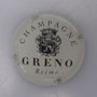 Marque : GRENO  N° Lambert : 5 Couleur : Quart, Blanc cassé et noir Description : Armoiries au-dessus de la marque  Emplacement : 