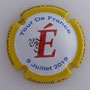 Marque : CHAURE Jean-Louis N° Lambert : NR Couleur : Fond blanc, contour jaune Description : Cycliste grimpant sur un "E" -  nom de la marque Emplacement : 