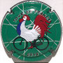 Marque : CLERGEOT Daniel N° Lambert : NR Couleur : Fond vert Description : Tour de France 2018 - Coq tricolore sur un vélo  - nom de la marque  Ref perso :