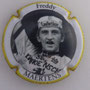 Marque : JUVENELLE Aline N° Lambert : 8 Couleur : Polychrome - contour jaune Description : Freddy Maertens champion des Flandres 1974 - nom de la marque Emplacement : 