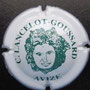 Marque :   LANCELOT - GOUSSARD N° Lambert : 5  Couleur :  Blanc et vert Description : Tête de femme couronnée de grappes de raisins  Emplacement : 