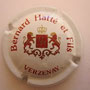 Marque : HATTE Bernard & fils N° Lambert : 1 Couleur : Blanc, rouge et or Description : Initiales dans blason soutenu par deux lions  Emplacement : 060-02-03