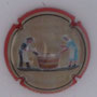 Marque : GENERIQUE  N° Lambert : 698 Couleur : Contour rouge, crème foncé Description : Couple autour d'une comporte en bois  Ref perso : 