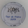 Marque : DAVID - HEUCQ Henri N° Lambert : 121 verso Couleur : Polychrome, contour bleu Description : Cycliste - TDF 2019 - Nom de la marque Emplacement : 