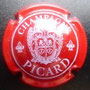 Marque : PICARD N° Lambert : 6 Couleur : Rouge et blanc Description : Nom de la marque   sous des armoiries  Emplacement : 