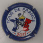 Marque : GOUTORBE André & fils N° Lambert : 19b Couleur : Fond blanc, contour bleu,  Description : Cycliste sur carte du Tour de France 2107 - nom de la marque  Emplacement : 