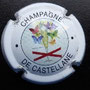 Marque : CASTELLANE (de) N° Lambert : 63 Couleur : Blanc, écriture noire, dessin   polychrome  Description : Coupe de champagne,   papillons et logo De Castellane  Emplacement :