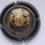 Marque : MALLET Jean N° Lambert : 4 Couleur : Noir et or. Grand écusson Description : Lettre JM dans blason couronné, soutenu par deux lions  Emplacement : 