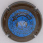Marque : GAUDINAT JP  N° Lambert : 19b Couleur : Contour marron et centre bleu Description : Cep de vigne supportant une bouteille de champagne  Emplacement : 