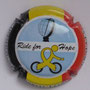 Marque : COURTY - LEROY N° Lambert : 27a Couleur : Fond bleu ciel, cycliste jaune Description : Ride for Hope. Drapeau belge et nom de la marque sur contour   Emplacement : 