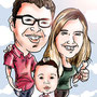 Caricaturas personalizadas online de fotografías: caricatura pareja + niño 45€ a todo color