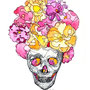 -Title: Flower Head Skull -Size: H175xW125(oval) -Material: pigment ink, Acrylic gouache on Illustration board