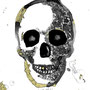 -Title: Sumie Skull -Size: H420xW297 -Material: pigment ink, Japanese ink, Gold Foil on Illustration board