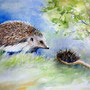 Hedgehog fell in love / Rakastunut siili / Der verliebte Igel - watercolour 2013 - SOLD