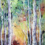 Spring in the birch forest / Kevät koivumetsässä / Frühling im Birkenwald  - watercolor batik, in private collection