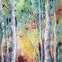 Spring in the birch forest / Kevät koivumetsässä / Frühling im Birkenwald  - watercolour batik on rice paper - SOLD