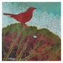 Red Bird on Rhubarb Leaf rock - Punalintu raperinlehtikalliolla - Rotes Vogel auf dem Rhabarberblattfelsen