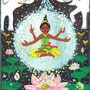 Peace  平和を願う8月の女神。  板にアクリル絵具、6センチ×10センチ。