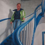 auf der Treppe, 2015, 66x50 (62x49), Farbstift + Aquarell / Aquarellpapier