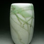 PETER SHEARER - TALL VASE - STAINED WHITE CRACKLE SLIP UNDER CLEAR GLAZE WITH TRAILED GREEN GLAZE - 26cmH x 15cmD - #PC282
