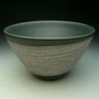 PETER SHEARER - TIDAL BOWL -  CARVED PATTERN, STAINED CRACKLE SLIP, BLACK/GRAY GLAZE ON TOP & INSIDE - 11cmH x 18cmD - #PS285 & PS286.....BOTH SOLD