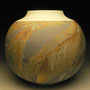PETER SHEARER - LARGE ORB, PORCELAIN, RUST COLOUR WITH WAX RESIST GRASS PATTERN, IRON SULPHITE WASH -  22cmH x 24cmD - #VPS14.....SOLD