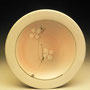 PETER SHEARER - SMALL DISH, GRAY GLAZE WITH OVERSPRAY OF PINK, WITH WHITE FLOWERS - 3cmH x 17cmD - #VPS17.....SOLD