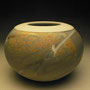 SOLD.....PETER SHEARER - ORB, PORCELAIN, RUST COLOUR WITH WAX RESIST GRASS PATTERN, IRON SULPHITE WASH -  11cmH x 15cmD,  - #VPS13....SOLD