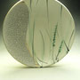 PETER SHEARER - PLATE, STAINED CRAWLING SLIP, WHITE GLAZE WITH TRAILED GREEN GLAZE - 4.5cmH x 22cmD - #PS343.....SOLD
