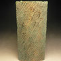 PETER SHEARER - VASE, OVAL, SLAB BUILT, COMBED SLIP WITH DRY BROWN & GREEN GLAZE - 33cmH x 16cmWIDE (OVAL) - #PS340.....SOLD