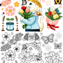 猫のイラスト春のデザイン「SPRING TIME」チューリップ・蝶・蜂・桜・土筆・双葉・花束（Illustration of a cat Spring design "SPRING TIME" Tulip, butterfly, bee, cherry blossom, horsetail, sprout, bouquet）