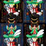 二次創作（デジタル練習用イラスト）／怪人☆仮面マスク哀牙と怪鳥☆仮面マスクサユリ（逆転裁判３＆１）【使用画材／ソフト】CorelDRAW X5、Adobe Photoshop Elements 6.0。