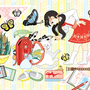◆ベクターイラスト（配色まで）＋素材塗り加工（質感）◆４月イラスト「猫とランドセル」／April illustration "Cat and school bag" 
