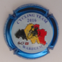 Marque : CEZ Bruno  N° Lambert : 30a Couleur : Bleu clair, contour bleu métallisé.  Description : 60ème anniversaire du club de Waremgen - Cycliste sur carte de Belgique en relief - nom de la marque sur le pourtour Emplacement : 