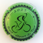 Marque : VINCENT - LAMOUREUX  N° Lambert : 27a Couleur : Fond vert, cycliste noir  Description : TDF 2021 - Brest départ du Tour - Nom de la marque  Emplacement : 