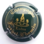 Marque : FORGET - CHEMIN N° Lambert : 1a Couleur : Vert foncé et or Description : Nom de la marque en dessous d'un plateau avec deux coupes et une bouteille de champagne  Emplacement : 