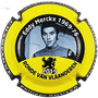 Marque : ROUYER Philippe N° Lambert : 110a Couleur : Jaune, noir et blanc, contour noir Description : Portrait d'Eddy Merckx vainqueur Tour des Flandres 1966 et 1975  - nom de la marque sur le contour  Emplacement : 