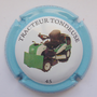 Marque : COURTY - LEROY N° Lambert : 12zr Couleur : Fond blanc, polychrome Description : 45 - tracteur tondueuse - nom de la marque  Emplacement : 