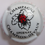 Marque : CHAMPION - DEVAUX N° Lambert : 6 Couleur : Blanc, noir et rouge Description : Coccinelle sur une feuille de vigne  Emplacement : 