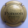 Marque : PONSON N° Lambert : 1 Couleur : Or-bronze et noir Description : Initiales PP dans un blason - nom de la marque  Emplacement :