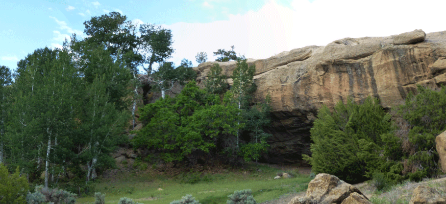 Ojo de Gutierrez, aspens, rock shelter, spring, Mesa Portales, BLM, near Cuba, New Mexico