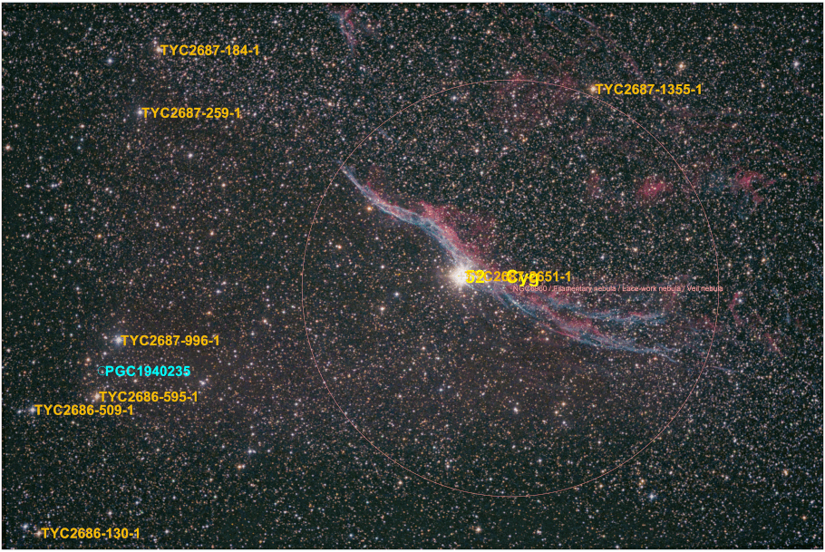 NGC 6960 Objectidentifikation - Objektindentifikation MeixnerObservatorium