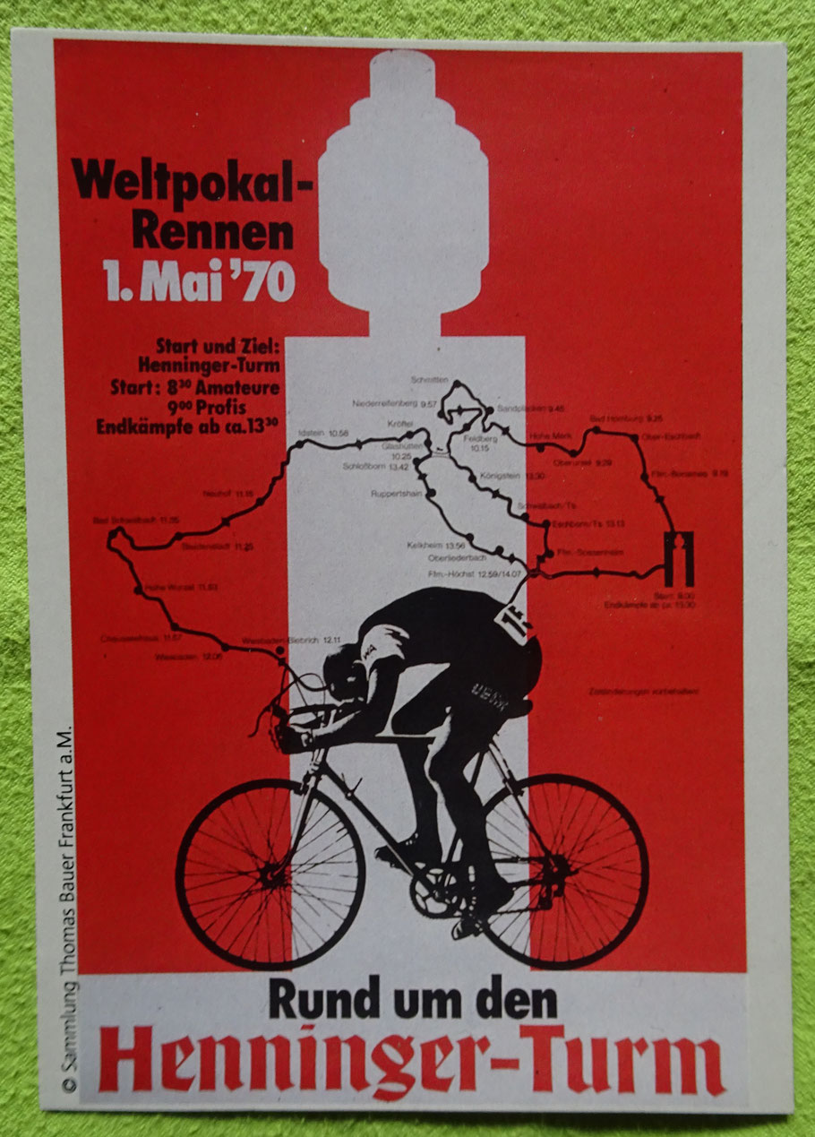 Postkarte mit dem Motiv eines Rennplakates von 1970