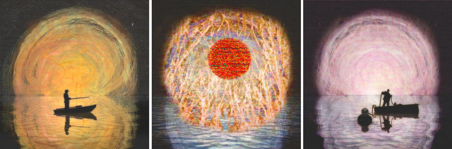 417 - 419 /"der Fischer, die Frage, der Taucher" / Papierformat 70 x 70 cm, Motiv 60 x 60 cm / Ciclee print