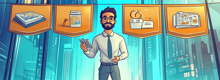 un mercadologo mostrando los distintos productos a su publico objetivo