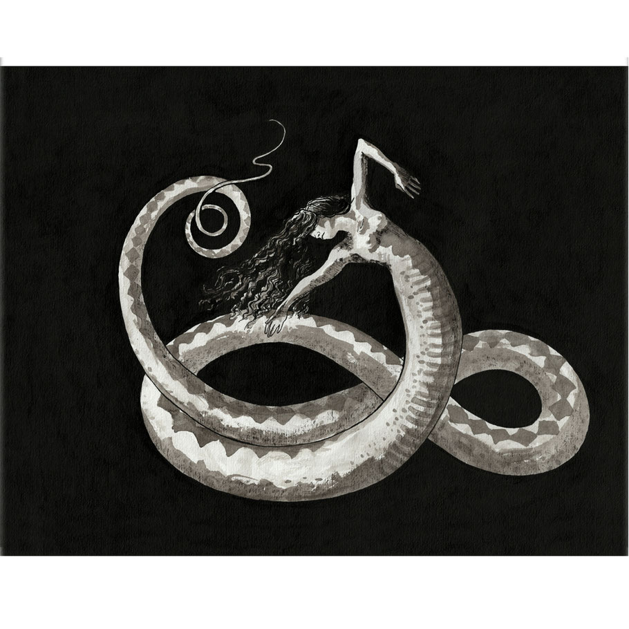 The Laidly Wyrm of Spindleston Heugh. Indian ink on paper. 2023
