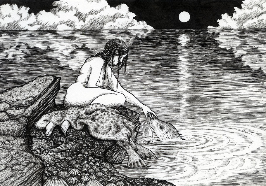 Selkie. Indian ink on paper. 2023
