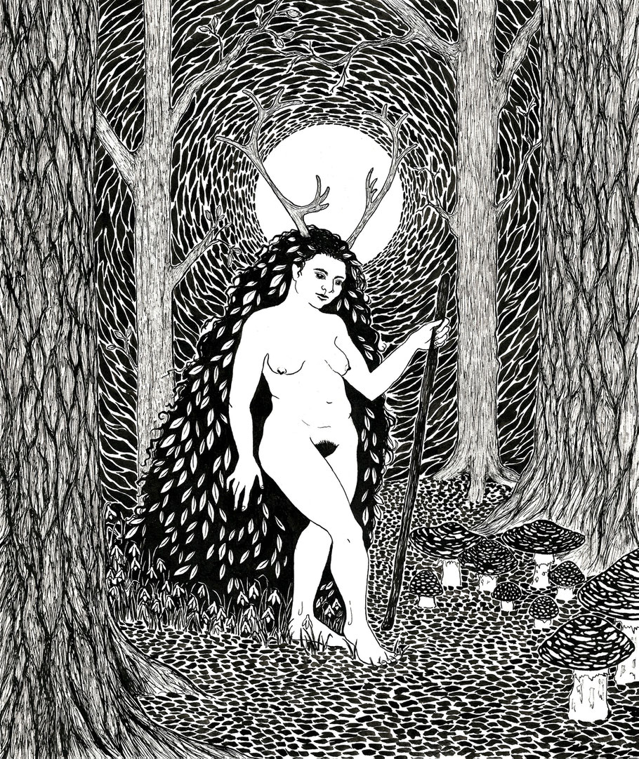 Elen (of the ways). Indian ink on paper. 2024