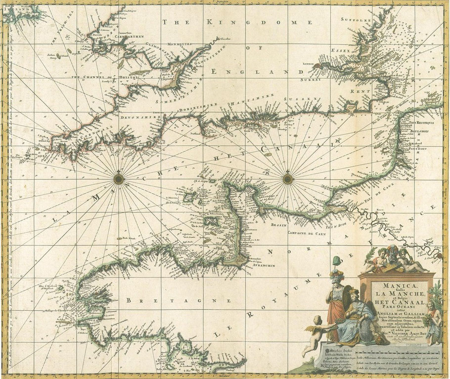 Carte hollandaise de la manche de Nicolas Jans Visscher  1695